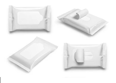 Examples of individually wrapped wet towel packs